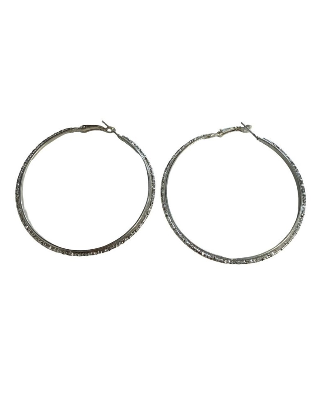 Silver Tone Diamond Cut Hoop Earrings 2.5" Large Textured Statement Hoops